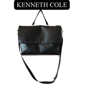 KENNETH COLE Leather Laptop Crossbody Briefcase w/Flap, Unisex
